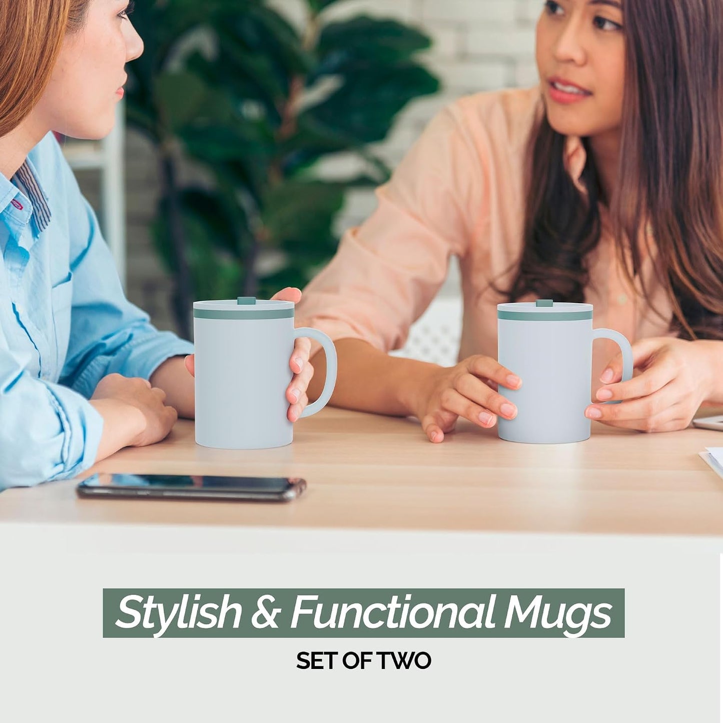 Iconic Desk Mug 16 Oz - Green/Hunter Green, Set of 2