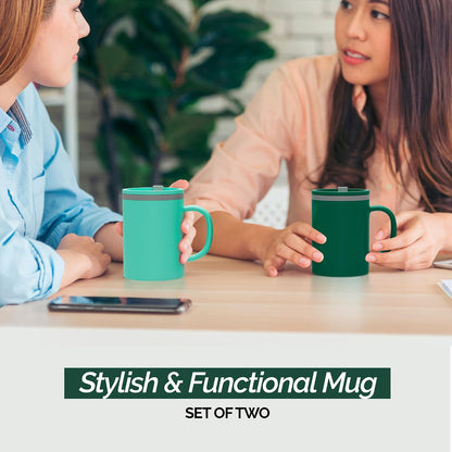 Iconic Desk Mug 16 Oz - Green/Hunter Green, Set of 2