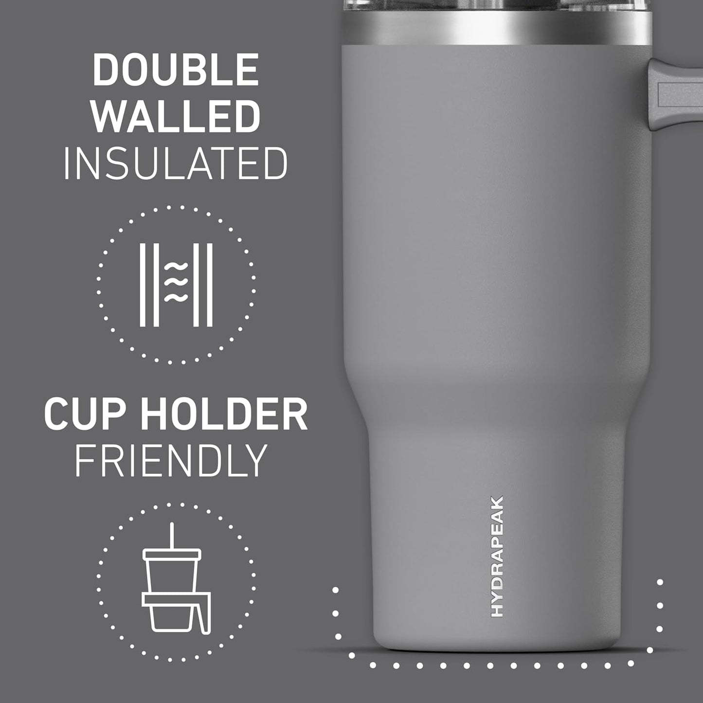 Voyager 25oz Insulated Tumbler with Handle & 2-in-1 Sip & Straw Lid, Everyday Stainless Steel, Travel, Cupholder Friendly Reusable Water Bottle for Work, Office, School & Commuting (Grey)