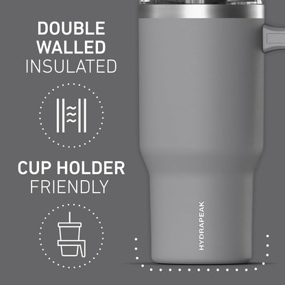 Voyager 25oz Insulated Tumbler with Handle & 2-in-1 Sip & Straw Lid, Everyday Stainless Steel, Travel, Cupholder Friendly Reusable Water Bottle for Work, Office, School & Commuting (Grey)