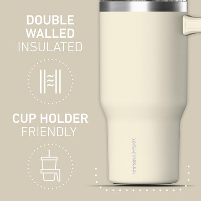 Voyager 25oz Insulated Tumbler with Handle & 2-in-1 Sip & Straw Lid, Everyday Stainless Steel, Travel, Cupholder Friendly Reusable Water Bottle for Work, Office, School & Commuting (Grey)