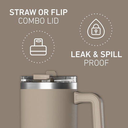 Voyager 25oz Insulated Tumbler with Handle & 2-in-1 Sip & Straw Lid, Everyday Stainless Steel, Travel, Cupholder Friendly Reusable Water Bottle for Work, Office, School & Commuting (Grey)