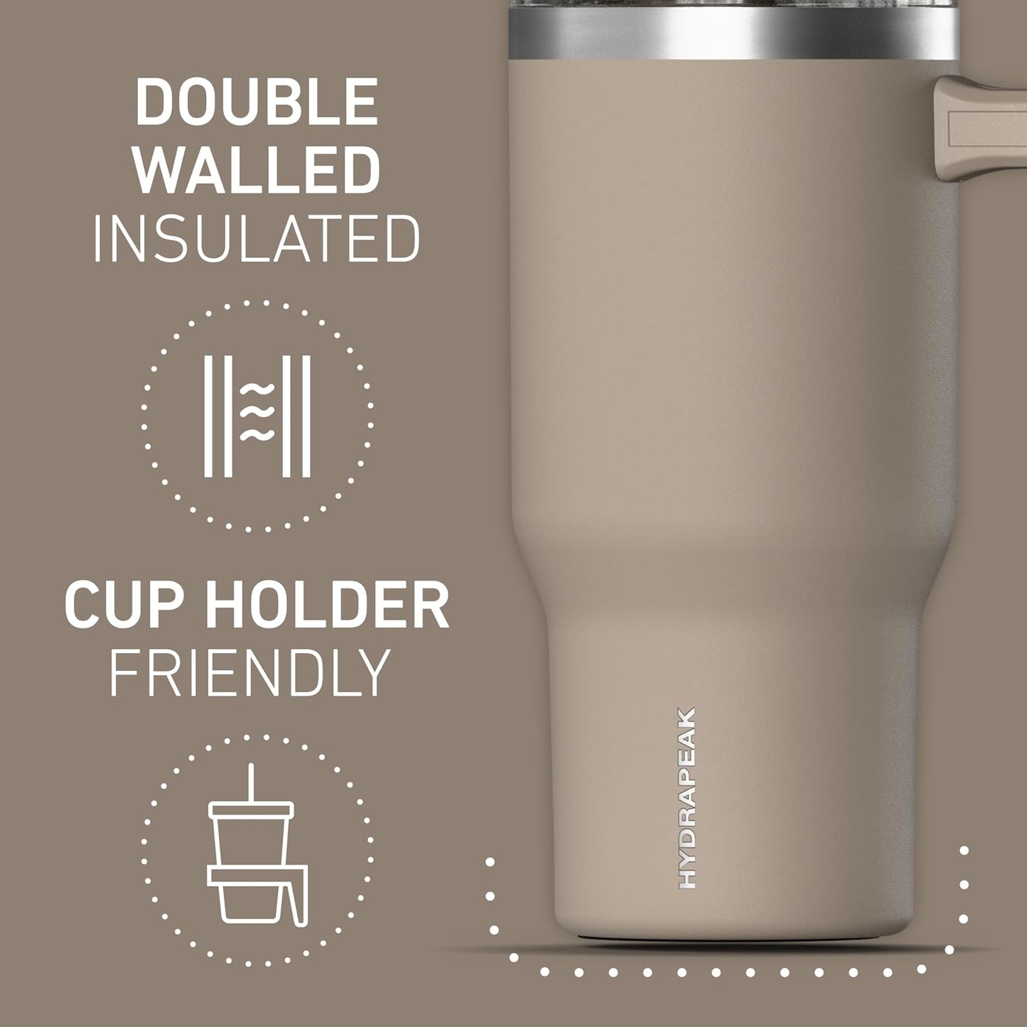 Voyager 25oz Insulated Tumbler with Handle & 2-in-1 Sip & Straw Lid, Everyday Stainless Steel, Travel, Cupholder Friendly Reusable Water Bottle for Work, Office, School & Commuting (Grey)