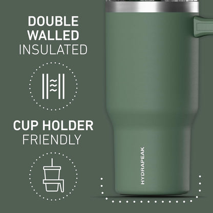 Voyager 25oz Insulated Tumbler with Handle & 2-in-1 Sip & Straw Lid, Everyday Stainless Steel, Travel, Cupholder Friendly Reusable Water Bottle for Work, Office, School & Commuting (Grey)