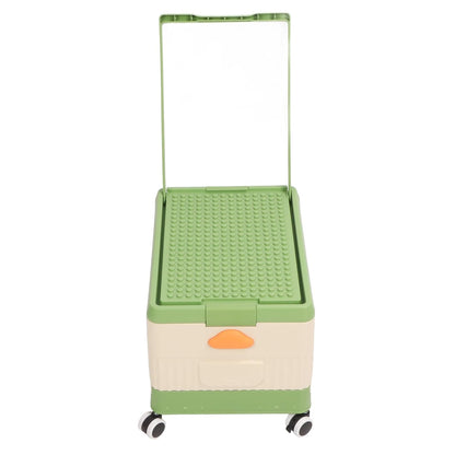 Toy Storage Organizer Bin, Rolling with Lid and Wheels, Foldable PP Material for Kids Building Blocks Books Clothes (Green)
