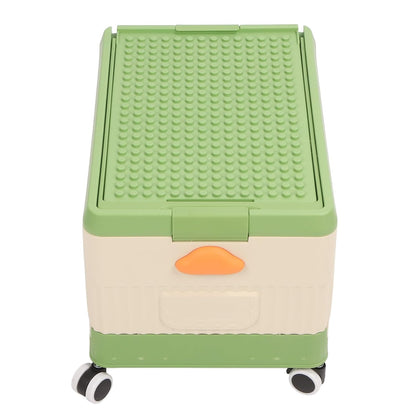 Toy Storage Organizer Bin, Rolling with Lid and Wheels, Foldable PP Material for Kids Building Blocks Books Clothes (Green)