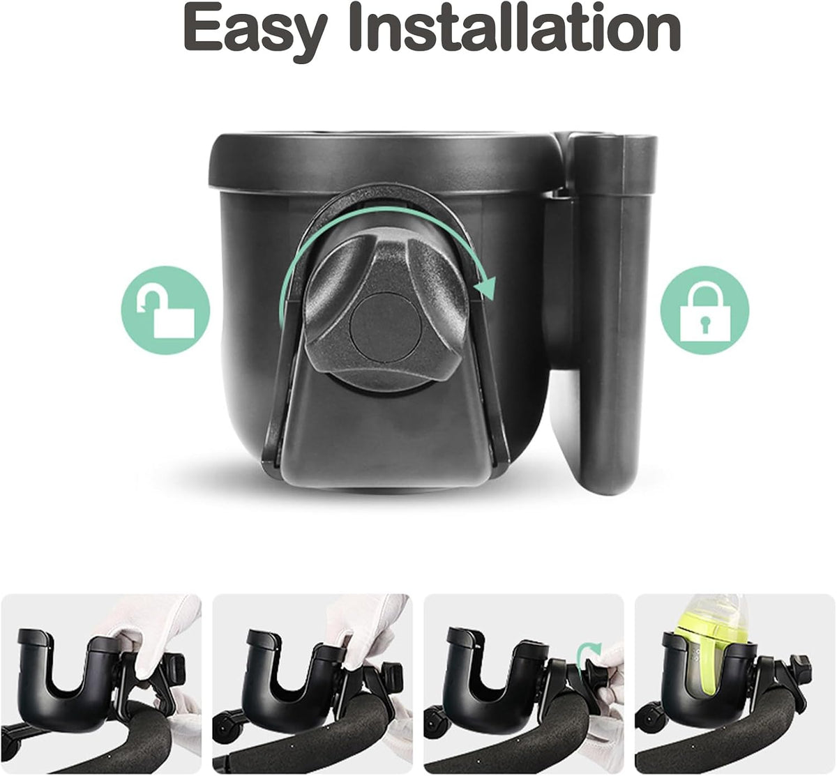 Stroller Cup Holder with Phone Holder, Baby's Feeding Bottle Holder,Bike Cup Holder, Upgraded Universal Cup Holder, 2-in-1 Cup Phone Holder for Stroller, Bike, Wheelchair, Walker, Scooter