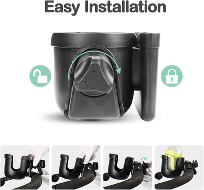 Stroller Cup Holder with Phone Holder, Baby's Feeding Bottle Holder,Bike Cup Holder, Upgraded Universal Cup Holder, 2-in-1 Cup Phone Holder for Stroller, Bike, Wheelchair, Walker, Scooter