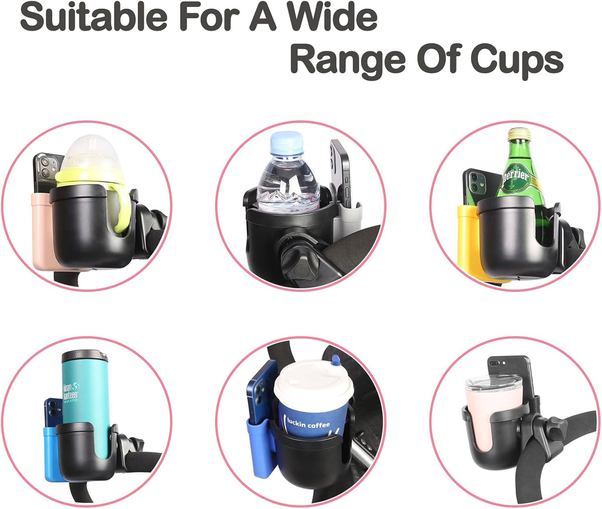 Stroller Cup Holder with Phone Holder, Baby's Feeding Bottle Holder,Bike Cup Holder, Upgraded Universal Cup Holder, 2-in-1 Cup Phone Holder for Stroller, Bike, Wheelchair, Walker, Scooter