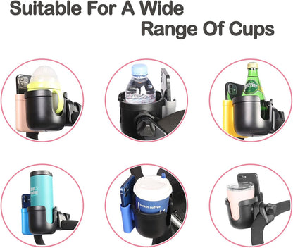 Stroller Cup Holder with Phone Holder, Baby's Feeding Bottle Holder,Bike Cup Holder, Upgraded Universal Cup Holder, 2-in-1 Cup Phone Holder for Stroller, Bike, Wheelchair, Walker, Scooter