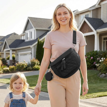 Small Diaper Bag with Portable Changing Pad Nylon Crossbody Purse Bum Bags with Wipe Pocket Women