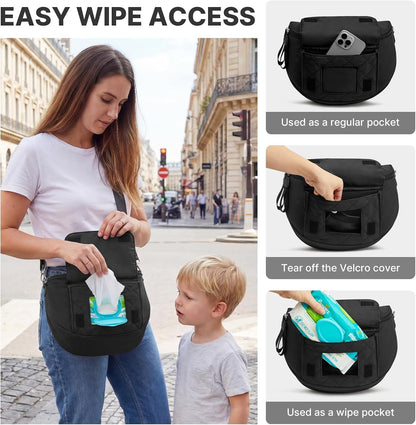Small Diaper Bag with Portable Changing Pad Nylon Crossbody Purse Bum Bags with Wipe Pocket Women