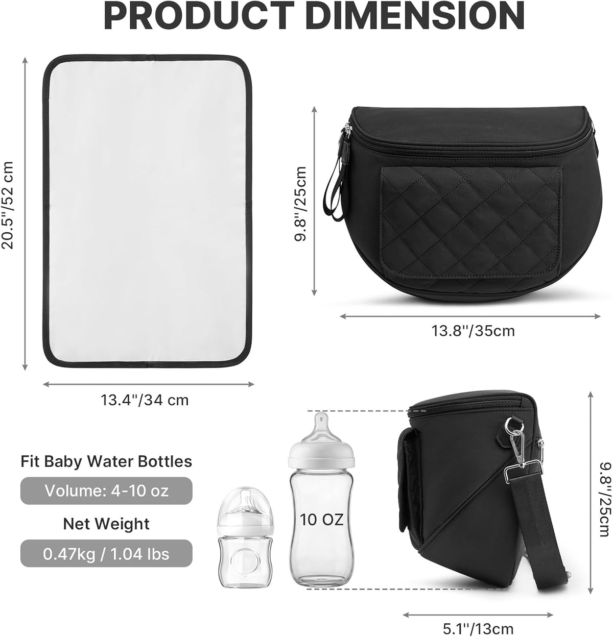 Small Diaper Bag with Portable Changing Pad Nylon Crossbody Purse Bum Bags with Wipe Pocket Women