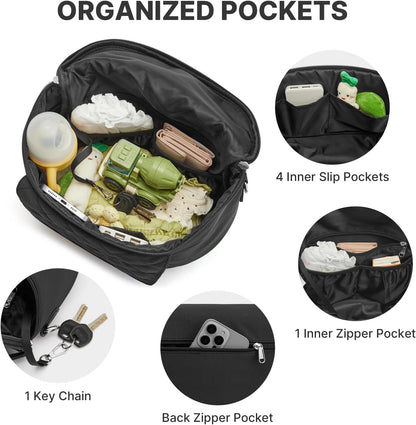 Small Diaper Bag with Portable Changing Pad Nylon Crossbody Purse Bum Bags with Wipe Pocket Women