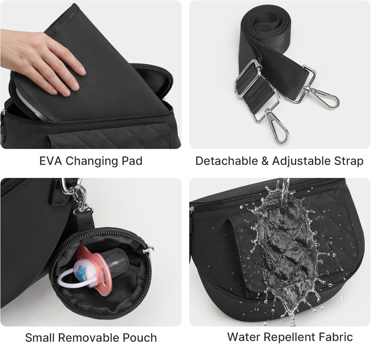 Small Diaper Bag with Portable Changing Pad Nylon Crossbody Purse Bum Bags with Wipe Pocket Women