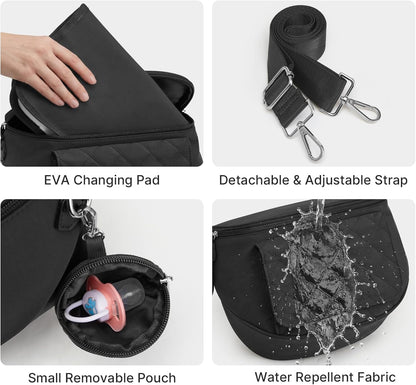 Small Diaper Bag with Portable Changing Pad Nylon Crossbody Purse Bum Bags with Wipe Pocket Women