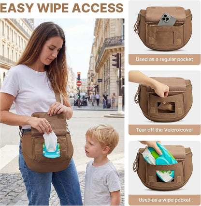 Small Diaper Bag with Portable Changing Pad Nylon Crossbody Purse Bum Bags with Wipe Pocket Women