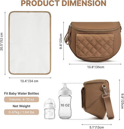 Small Diaper Bag with Portable Changing Pad Nylon Crossbody Purse Bum Bags with Wipe Pocket Women