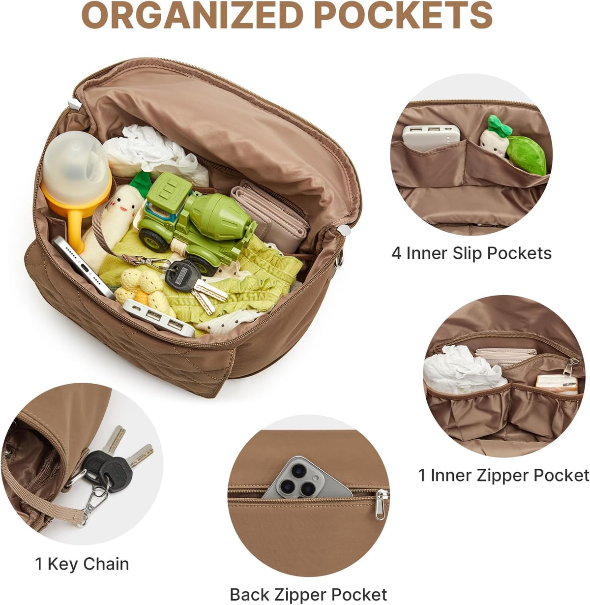 Small Diaper Bag with Portable Changing Pad Nylon Crossbody Purse Bum Bags with Wipe Pocket Women