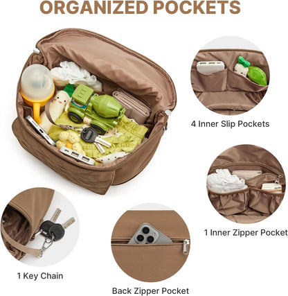 Small Diaper Bag with Portable Changing Pad Nylon Crossbody Purse Bum Bags with Wipe Pocket Women