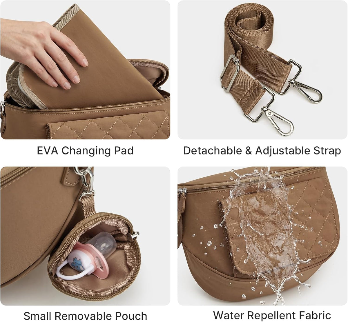 Small Diaper Bag with Portable Changing Pad Nylon Crossbody Purse Bum Bags with Wipe Pocket Women
