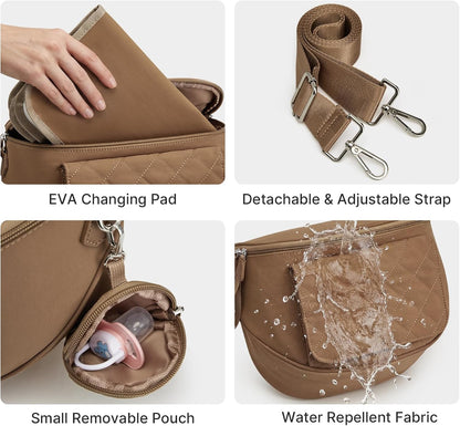 Small Diaper Bag with Portable Changing Pad Nylon Crossbody Purse Bum Bags with Wipe Pocket Women