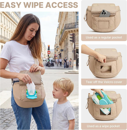 Small Diaper Bag with Portable Changing Pad Nylon Crossbody Purse Bum Bags with Wipe Pocket Women