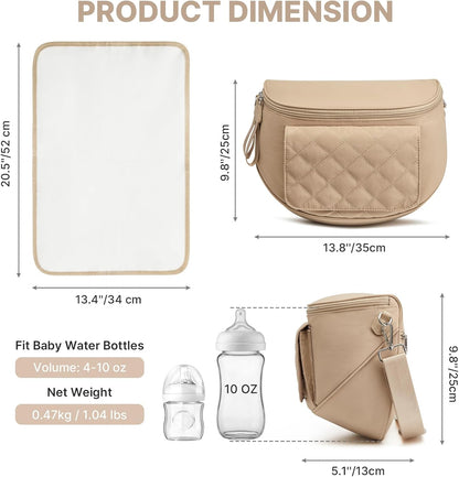 Small Diaper Bag with Portable Changing Pad Nylon Crossbody Purse Bum Bags with Wipe Pocket Women