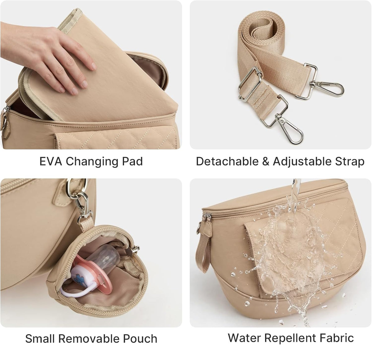 Small Diaper Bag with Portable Changing Pad Nylon Crossbody Purse Bum Bags with Wipe Pocket Women
