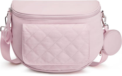 Small Diaper Bag with Portable Changing Pad Nylon Crossbody Purse Bum Bags with Wipe Pocket Women
