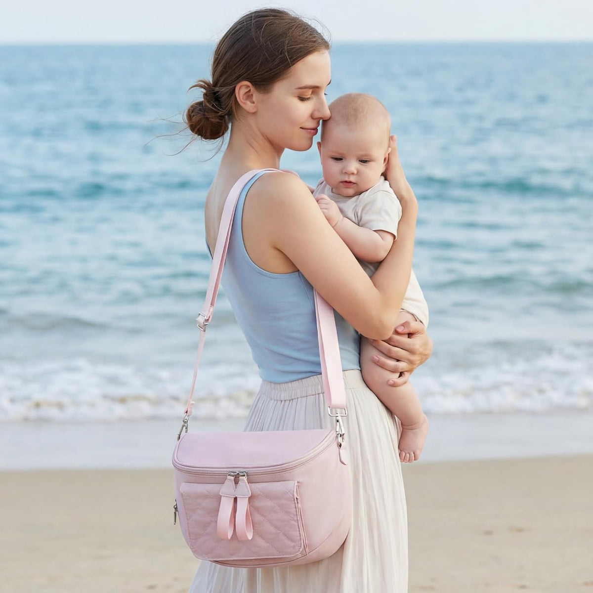 Small Diaper Bag with Portable Changing Pad Nylon Crossbody Purse Bum Bags with Wipe Pocket Women