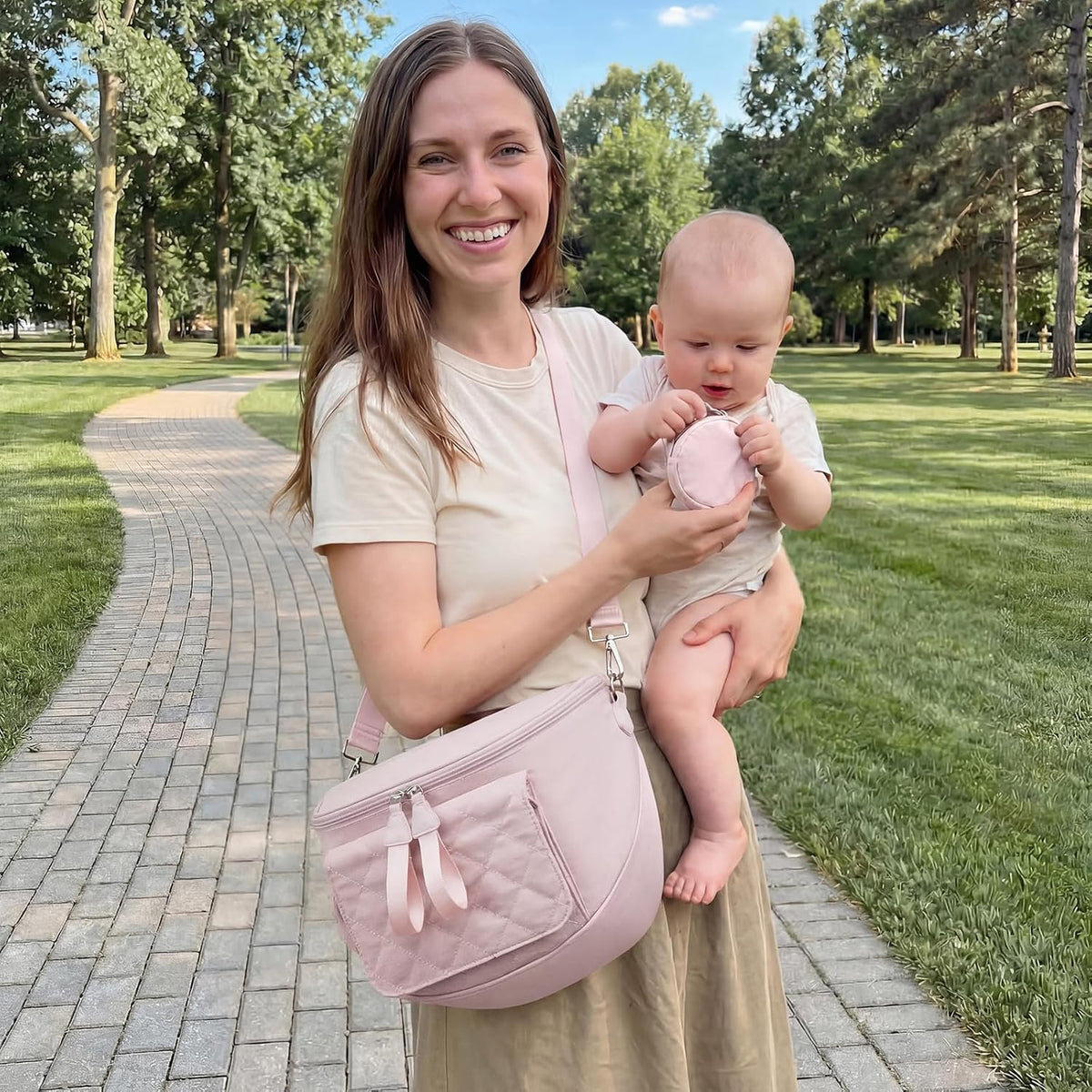 Small Diaper Bag with Portable Changing Pad Nylon Crossbody Purse Bum Bags with Wipe Pocket Women