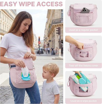 Small Diaper Bag with Portable Changing Pad Nylon Crossbody Purse Bum Bags with Wipe Pocket Women
