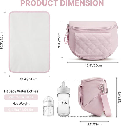 Small Diaper Bag with Portable Changing Pad Nylon Crossbody Purse Bum Bags with Wipe Pocket Women