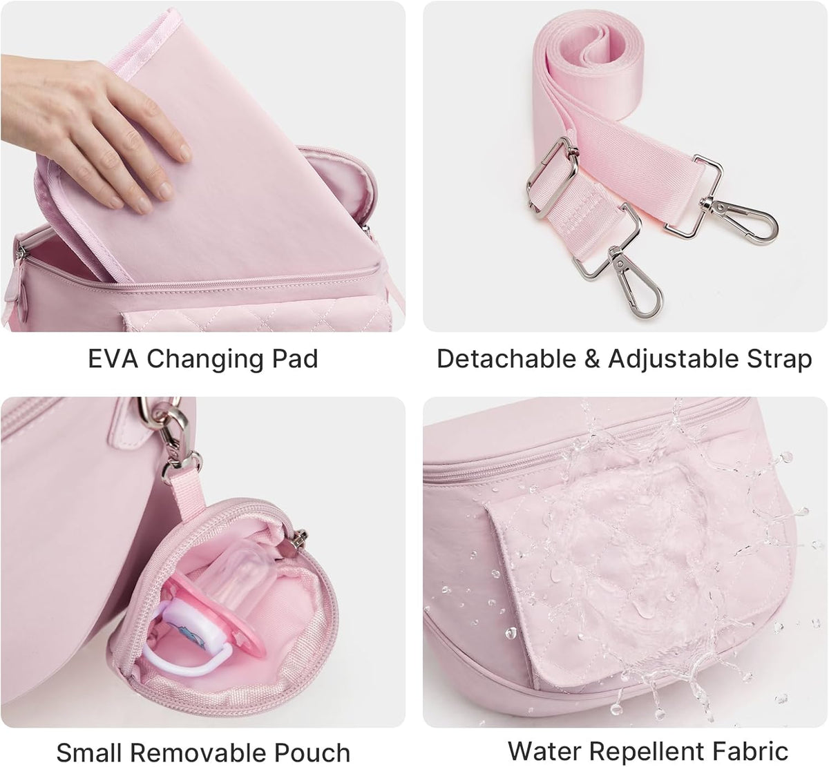 Small Diaper Bag with Portable Changing Pad Nylon Crossbody Purse Bum Bags with Wipe Pocket Women