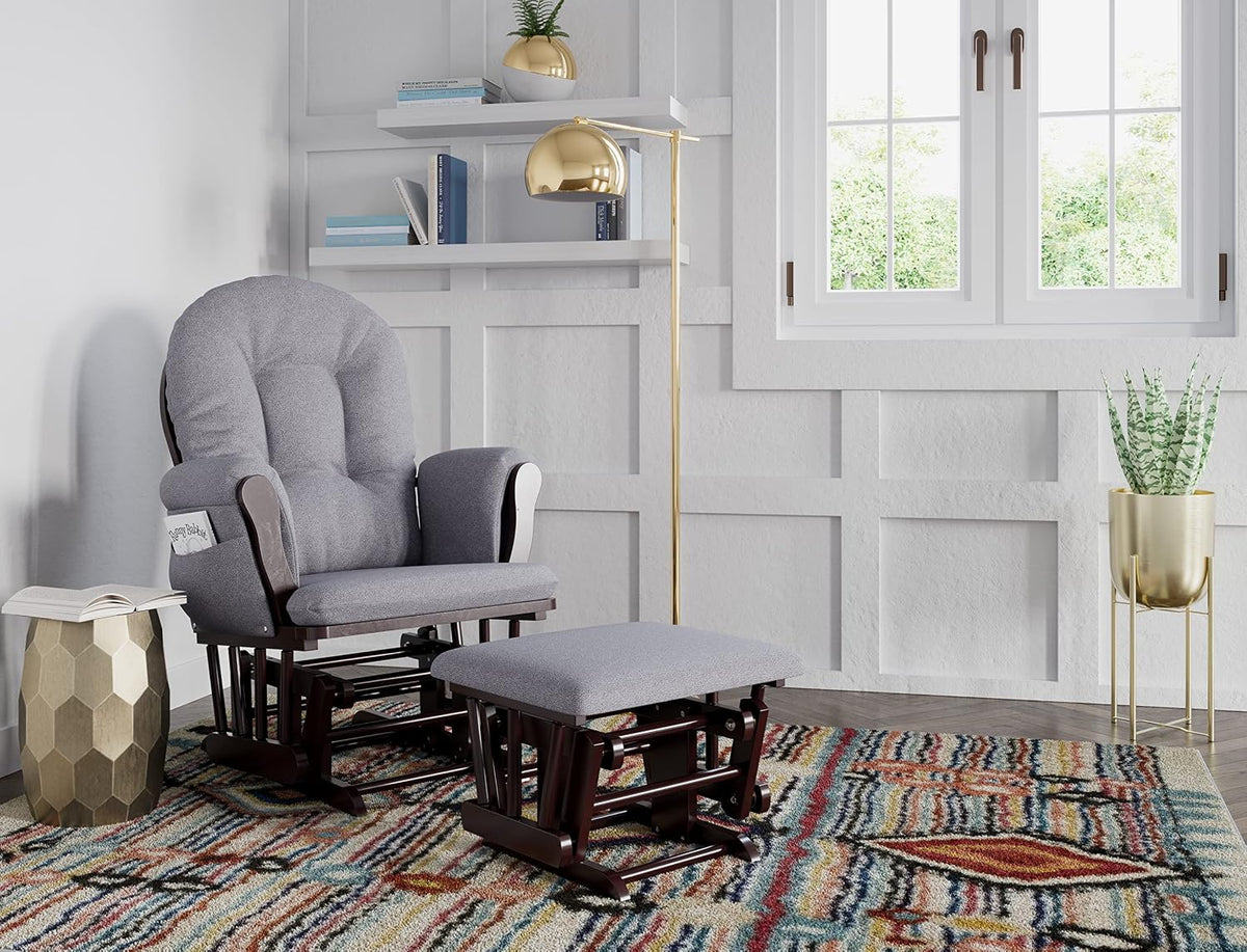 Premium Hoop Glider & Ottoman, Espresso/Gray Swirl - Colors A