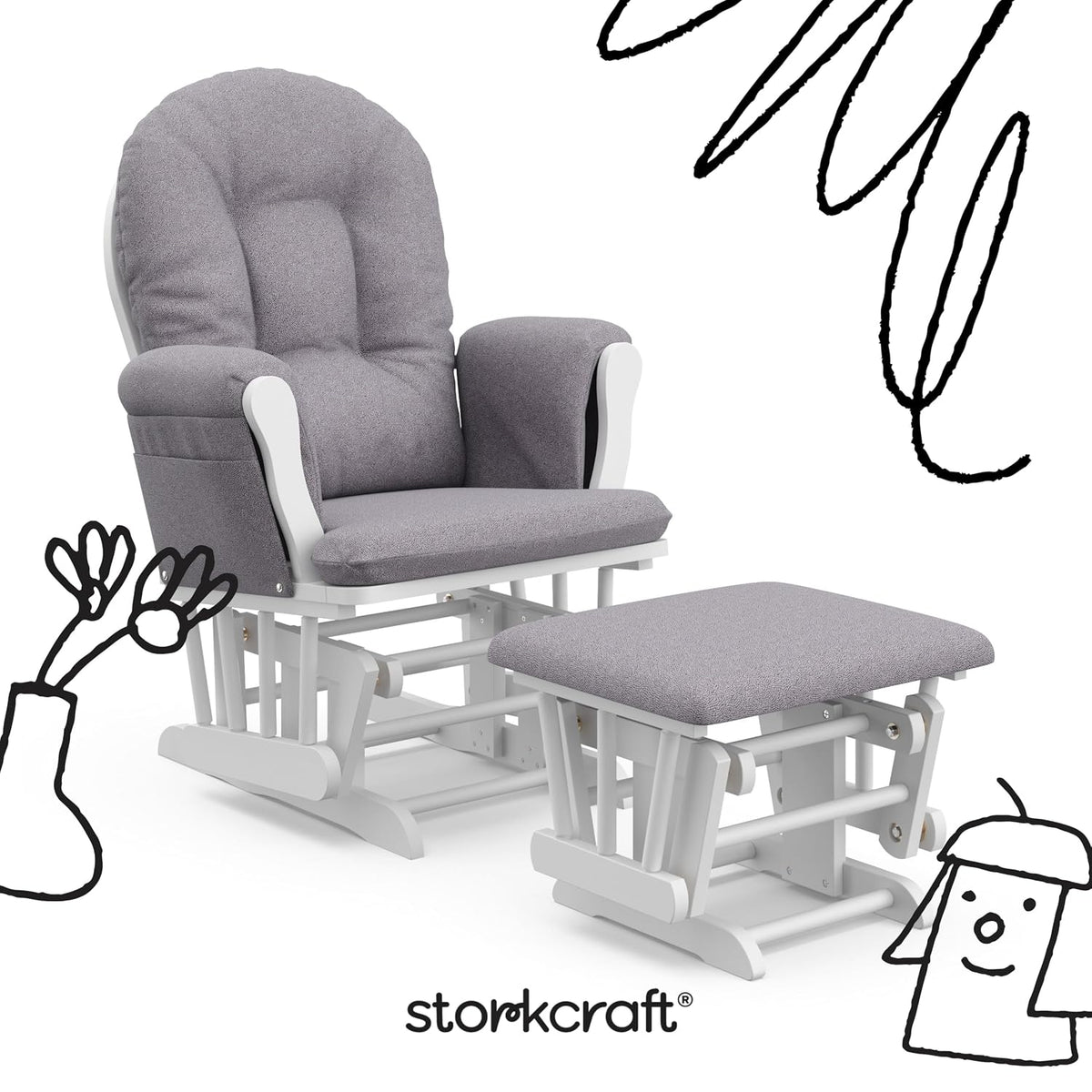 Premium Hoop Glider & Ottoman, Espresso/Gray Swirl - Colors A