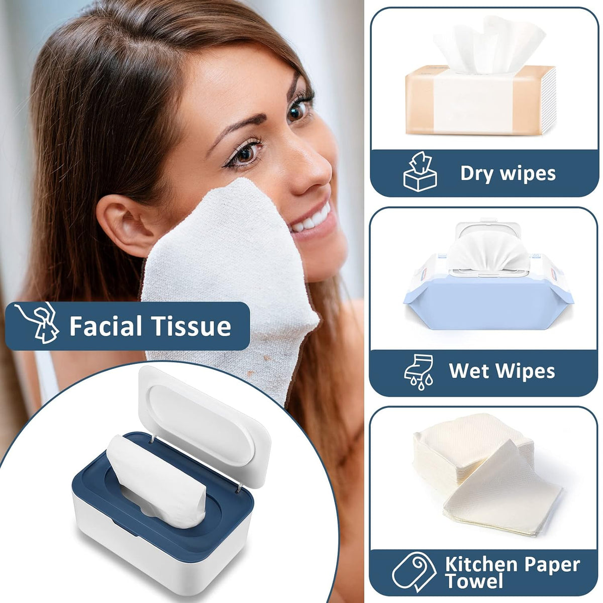 6 Pack Baby Wipes Dispenser with Lid Holde, Dark Gray
