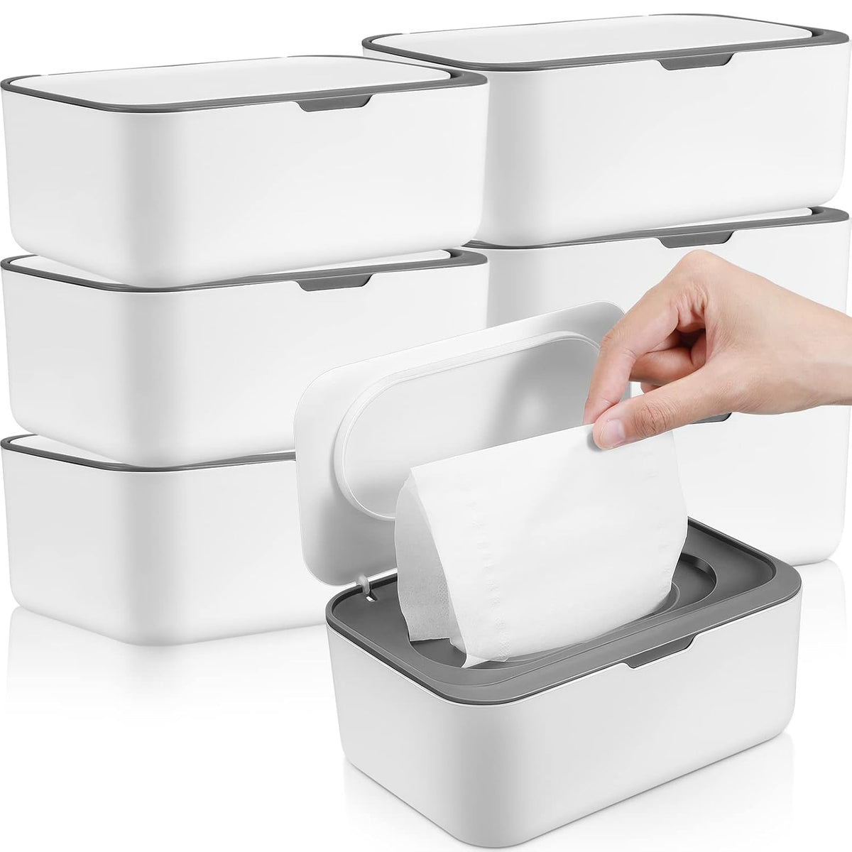 6 Pack Baby Wipes Dispenser with Lid Holde, Dark Gray
