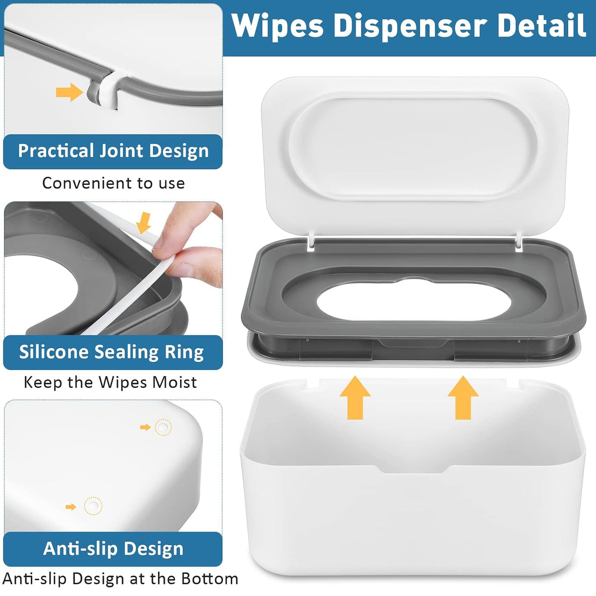6 Pack Baby Wipes Dispenser with Lid Holde, Dark Gray