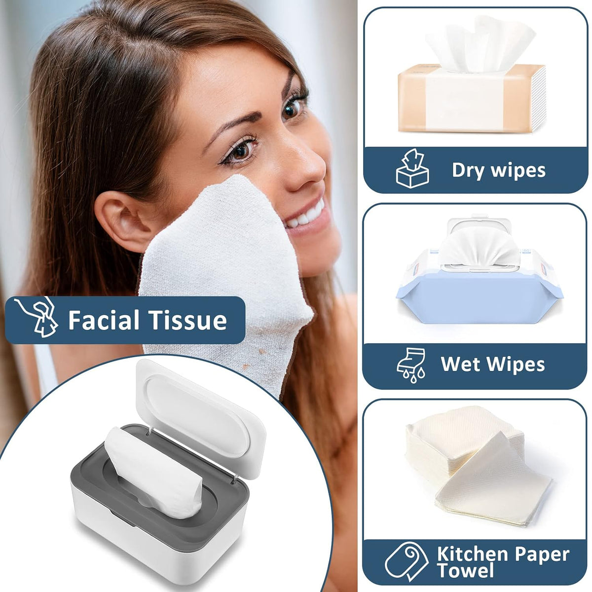 6 Pack Baby Wipes Dispenser with Lid Holde, Dark Gray