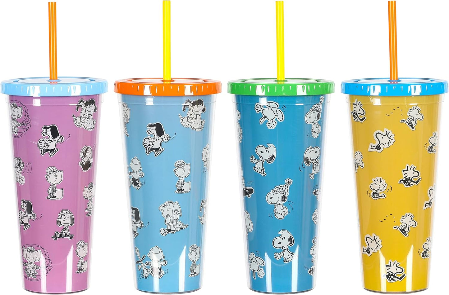 Snoopy 70th Anniversary 23.6 OZ Double Wall Tumbler Set W/Lids and Straws