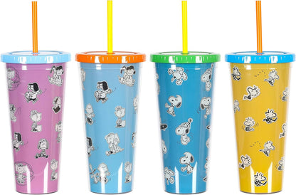 Snoopy 70th Anniversary 23.6 OZ Double Wall Tumbler Set W/Lids and Straws