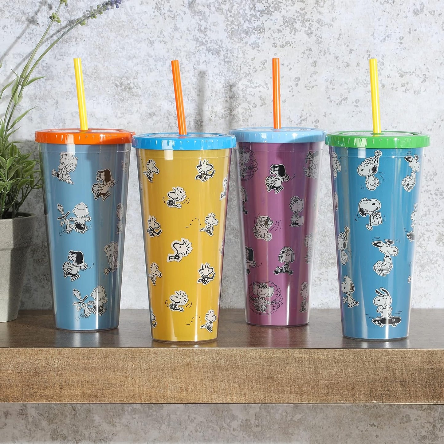 Snoopy 70th Anniversary 23.6 OZ Double Wall Tumbler Set W/Lids and Straws