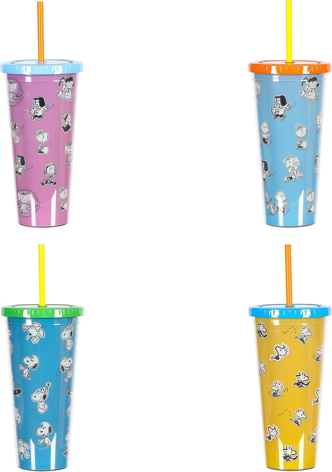Snoopy 70th Anniversary 23.6 OZ Double Wall Tumbler Set W/Lids and Straws