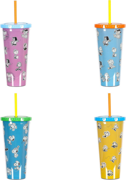 Snoopy 70th Anniversary 23.6 OZ Double Wall Tumbler Set W/Lids and Straws