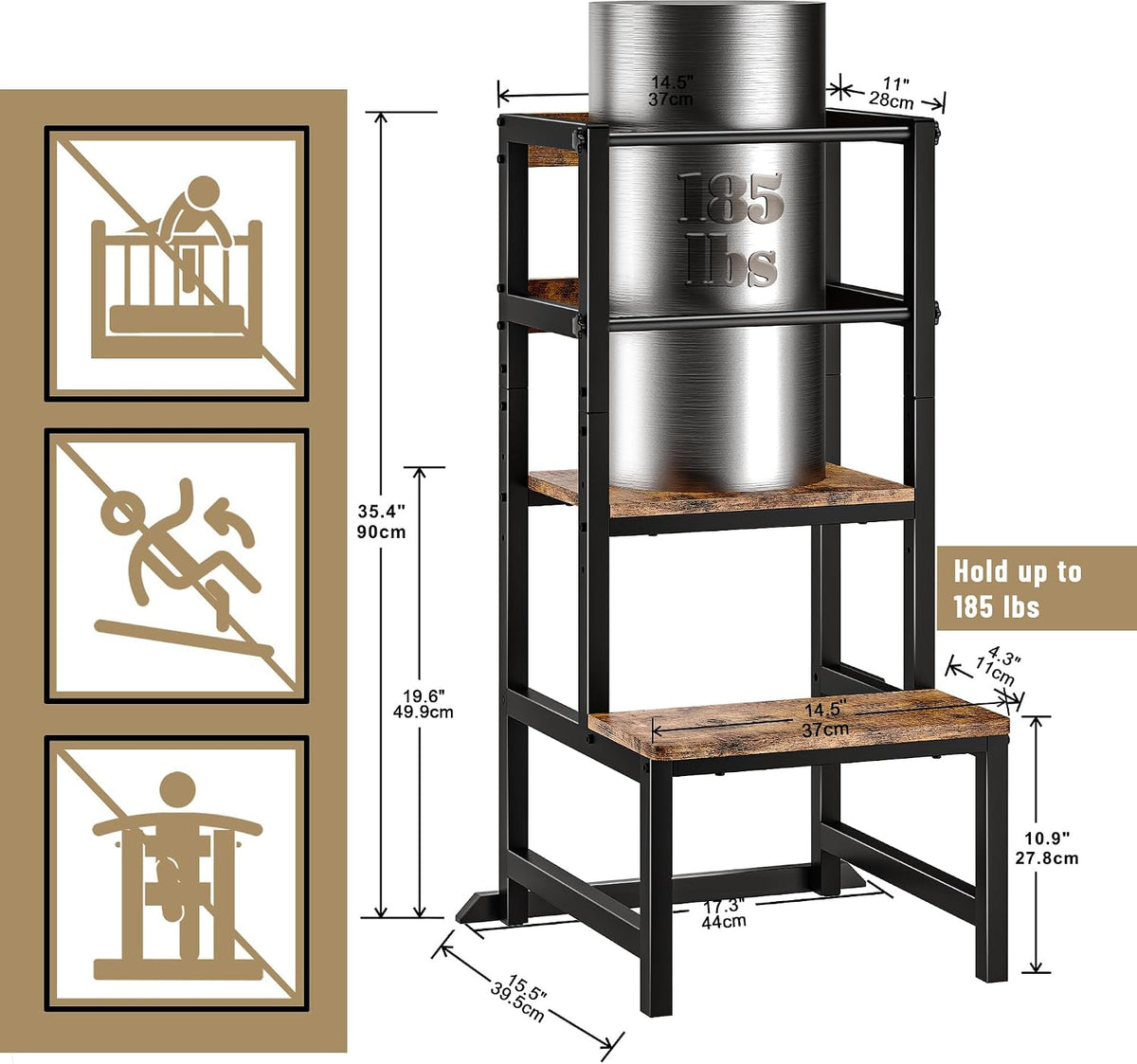INNOD Kitchen Step Stool for Toddlers, Height Adjustable Toddler Tower with Safety Rail, Steel and Wood Toddler Kitchen Stool Helper Kids, Stool for Kids, Learning Tower, Kids' Desk Brown
