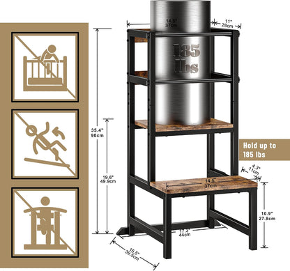 INNOD Kitchen Step Stool for Toddlers, Height Adjustable Toddler Tower with Safety Rail, Steel and Wood Toddler Kitchen Stool Helper Kids, Stool for Kids, Learning Tower, Kids' Desk Brown