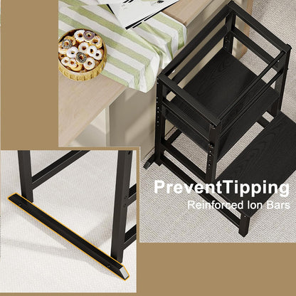 INNOD Kitchen Step Stool for Toddlers, Height Adjustable Toddler Tower with Safety Rail, Steel and Wood Toddler Kitchen Stool Helper Kids, Stool for Kids, Learning Tower, Kids' Desk Brown