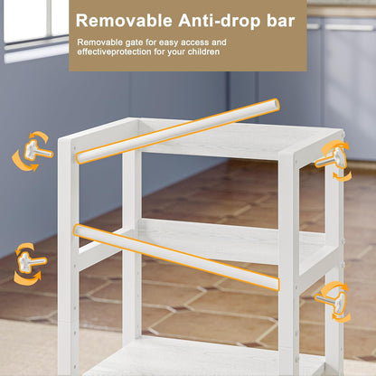 INNOD Kitchen Step Stool for Toddlers, Height Adjustable Toddler Tower with Safety Rail, Steel and Wood Toddler Kitchen Stool Helper Kids, Stool for Kids, Learning Tower, Kids' Desk Brown